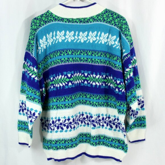Vintage Arielle Fair Isle Stripe Graphic Winter Ski Sweater Blue 1980s L Unisex - Picture 4 of 5